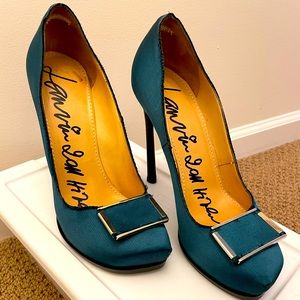 Lanvin Heels, size 39 Teal Satin Platform Pump